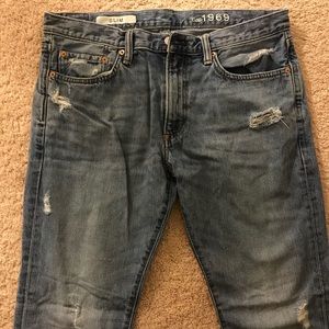 Slim Gap Distressed Denim Jeans in Light Blue
